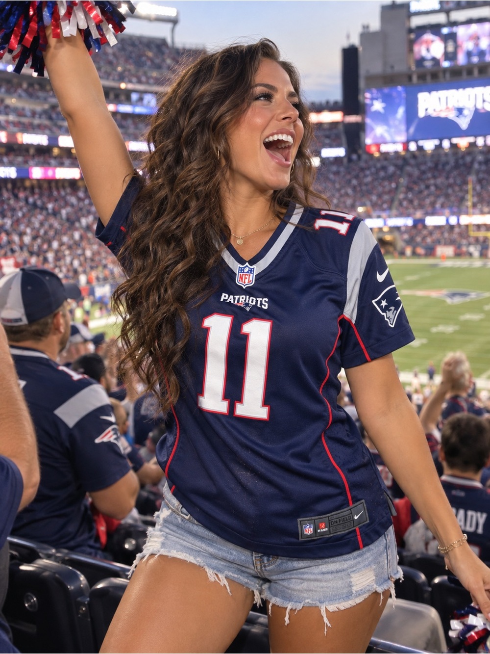 NFL Patriots Navy Blue Jersey with Red & White Accents